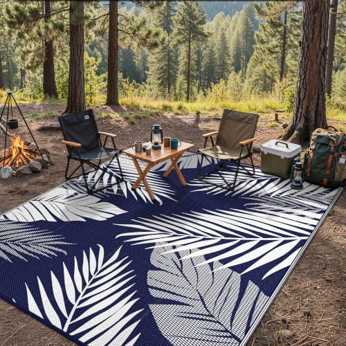 GENIMO Outdoor Rug, Waterproof Plastic Rugs for Patio, 9'x12' Blue White - Image 6