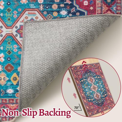 Tangsoo Magenta Boho 3x5 Washable Area Rugs, Colorful Non Slip Accent Rug - Image 5