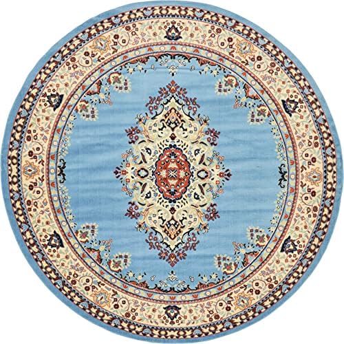 Unique Loom Reza Collection Traditional Persian Style Area Rug, 8' 0" x 8' 0", Light Blue/Ivory - Image 3