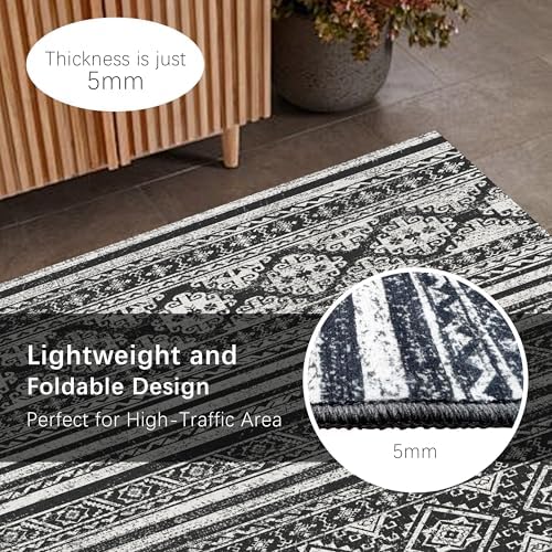 RUGSURE Washable Area Rugs 3' x 5 ' - 1/6 Thick - Moroccan-Inspired -Stain & Water Resistant Non-Slip - Resistant Rug for Living Room, Bedroom, Nursery, Pet & Child Friendly (Black) - Image 5