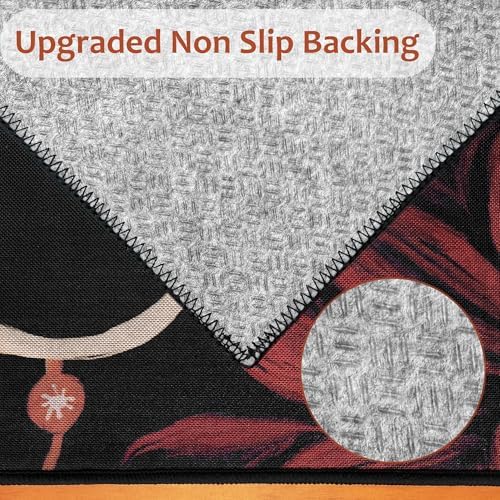 Tyrot Vintage Boho Floral 3x5 Washable Area Rug Flat Woven Ultra-Thin Low-Pile Botanical Rugs Non-Slip Indoor Rug for Bedroom, Entryway, Kitchen, Dorm, Kids Room, Nursery, Black Red - Image 4