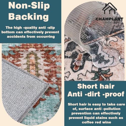 CHAMPLANT Washable Area Rug 3'x5' Vintage Traditional Floor Cover Foldable Thin Rugs Retro Kitchen Indoor Distressed Non Slip Carpet Floral Print Mat Bedroom Living Room - Image 4