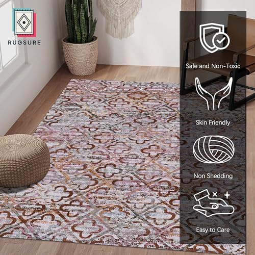 RUGSURE Washable Area Rugs, 9' x 12' - 1/6 Thick - Stain & Water Resistant Non-Slip - Perfect Resistant Rug for Living Room, Bedroom, Nursery, Pet & Child Friendly, Vibrant Colors Rugs, Purple - Image 2