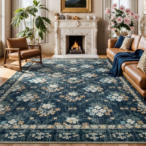 Lessymo 8 x 10 Area Rugs for Living Room,Large Washable Carpet Navy/Beige - Image 3