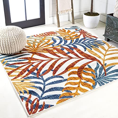 JONATHAN Y Tropics Palm Indoor Outdoor Square Area Rug 6X6 Cream/Orange by JONATHANY