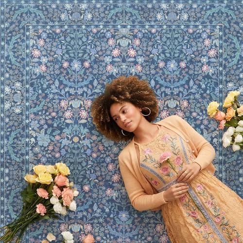Blue Floral Living Room Rug 5x7 Area Rug - Vintage Forest Washable Rug for Dining Room, Bedroom, Ultra Soft Low Pile Non Slip Stain Resistance Distressed Boho Farmhouse Flower Carpet - Image 6