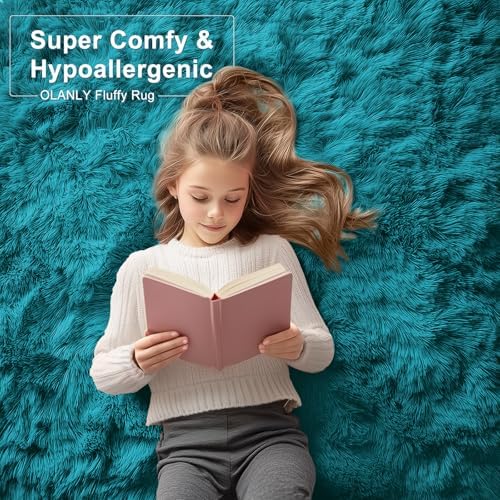 OLANLY 6x9 Machine Washable Large Area Rugs for Living Room, Bedroom, Soft Fluffy Shaggy Bedside Rug, Indoor Floor Carpet for Kids Girls and Boys, Dorms, Nursery, Home Decor Aesthetic, Teal - Image 6