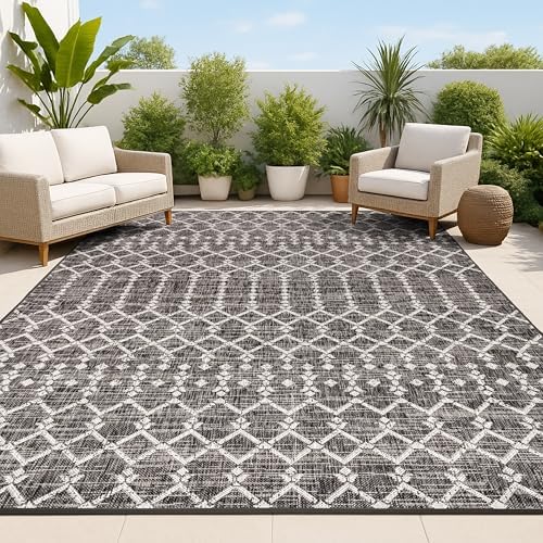 JONATHAN Y Moroccan Geometric Indoor Outdoor Area Rug 6X9 Black/Gray, Ourika Textured Weave for Backyard, Patio, Porch, Easy-Cleaning, High Traffic, Pet-Friendly, Non-Shedding (SMB108F-6) by JONATHANY