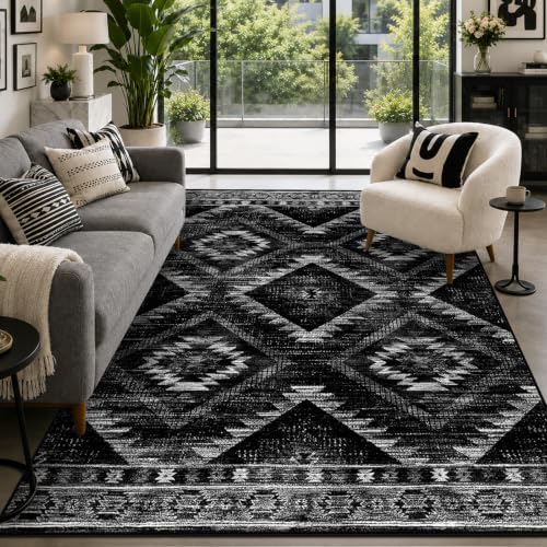 BESTSWEETIE 5'x7' Washable Area Rug for Living Room Bedroom Black by BESTSWEETIE