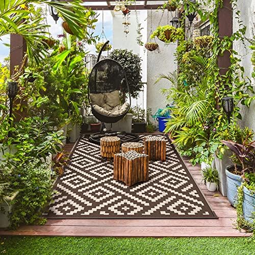 GENIMO Outdoor Rug, Waterproof Plastic Rugs for Patio, 5'x8' Coffee Beige - Image 6