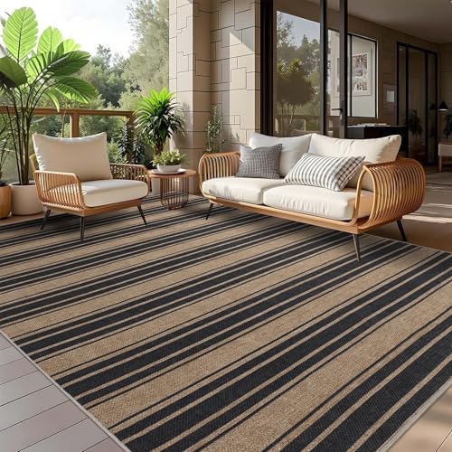 Zeeinx Striped Easy Jute Rug 5x7 Outdoor Patio Rug Neutral Porch Rug by Zeeinx