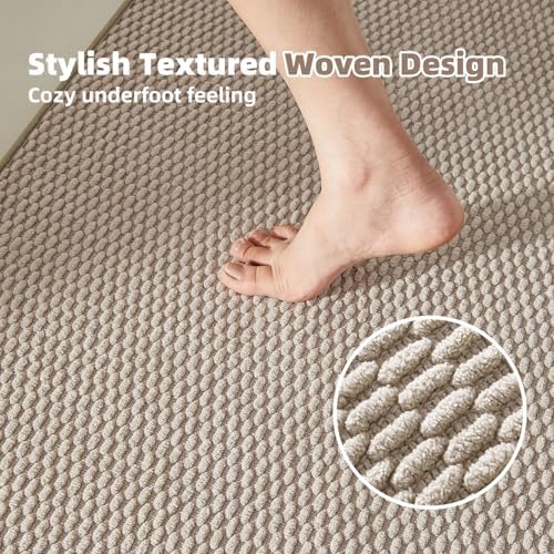 TYUU Bathroom Rugs Non Slip Washable, Super Absorbent Thin Bath Mat Small Quick Dry Low Pile Bathroom Rug, Beige 16"x24" - Image 3