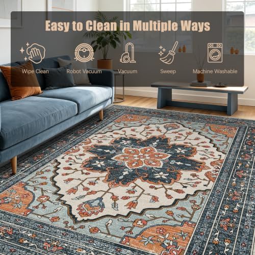 YARNSCAPE 6' x 9' Machine Washable Area Rug, Non-Slip Low-Pile Carpet - Image 7
