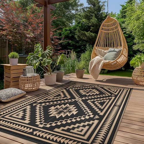 GENIMO Outdoor Rug, Waterproof Plastic Rugs for Patio, 5'x8' Dark Brown - Image 2