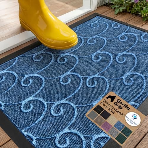 GORILLA GRIP WeatherMAX Door Mat, Indoor Outdoor, 29x17, Blue Ocean Waves by GorillaGrip