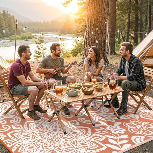 Findosom Waterproof Outdoor Rug 6' x 9' - Reversible Mandala Outdoor Plastic Straw Rug, Durable Foldable Patio Rug for RV, Deck, Balcony, Backyard, Picnic, Porch, Camping, Beach, Orange - Image 4