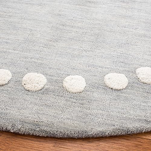 SAFAVIEH Kids Collection 5' Round Grey SFK802F Handmade Polka Dot Border Wool Area Rug - Image 4