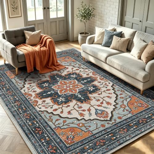 YARNSCAPE 5' x 7' Machine Washable Area Rug, Non-Slip Low-Pile Carpet by YARNSCAPE