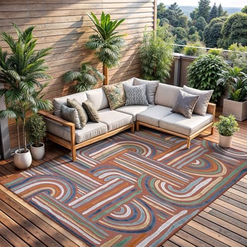 CAMILSON Indoor Outdoor Rug, Orange 6x9 Geometric Arch Striped Area Rugs for Patio and Home Areas, Easy-Cleaning Non-Shedding Living Room, Garden and Deck Washable Outside Carpet (6 x 9) - Image 5