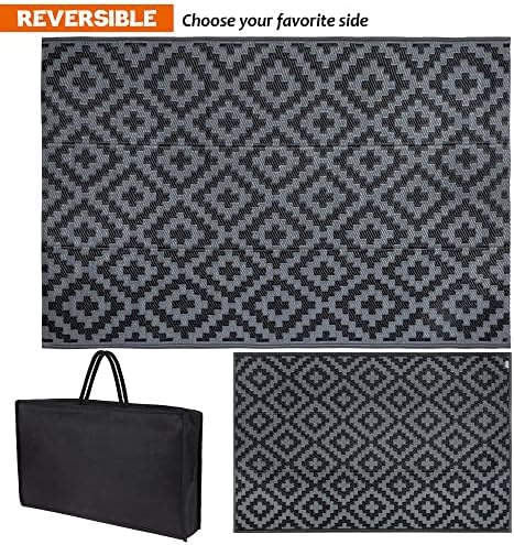 SAND MINE Waterproof Outdoor Rug 4x6 ft, Reversible Mats, Modern Area Rug, Large Floor Mat and Rug for Outdoors, RV, Patio, Backyard, Deck, Picnic, Beach, Trailer, Camping, Black & Grey Lattice - Image 3