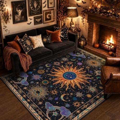 Vacuum-Friendly, 6x9 Washable Area Rug, Black Purple Gold by meejou