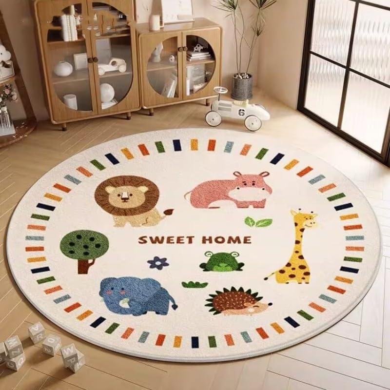 Poowe Animals Kids Room Rug,31.5" Round Washable Area Rugs Nursery Crawling Mat for Baby Boys Girls Floor Non Slip Carpet for Living Room Bedroom Playroom Classroom by Poowe