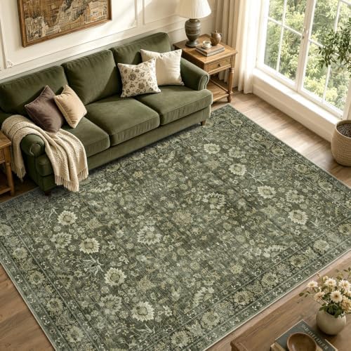 9x12 Ft Extra Large Area Rugs for Living Room, Soft Non-Slip Machine Washable Rug, Vintage Stain Resistant Carpets for Bedroom Nursery Dining Room Home Decor (Green) - Image 3