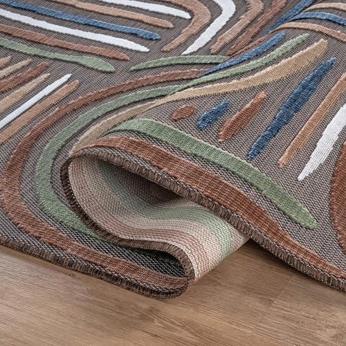 CAMILSON Indoor Outdoor Rug, Brown 10x14 Geometric Arch Striped Large Area Rugs for Patio and Home Areas, Easy-Cleaning Non-Shedding Living Room, Garden and Deck Washable Outside Carpet (10 x 14) - Image 3