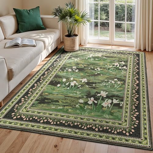 Lessymo 5 x 7 Washable Area Rugs for Living Room,Soft Non Slip Dark Green by Lessymo