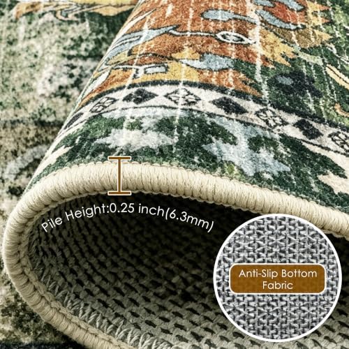 RUGSURE Washable Area Rugs - Perfect for Living Room, Bedroom, Kids Room, Nursery - Stain & Water Resistant Non-Slip, Pet & Child Friendly, Vintage Tribal Area Rugs (Green, 8' x 10') - Image 6