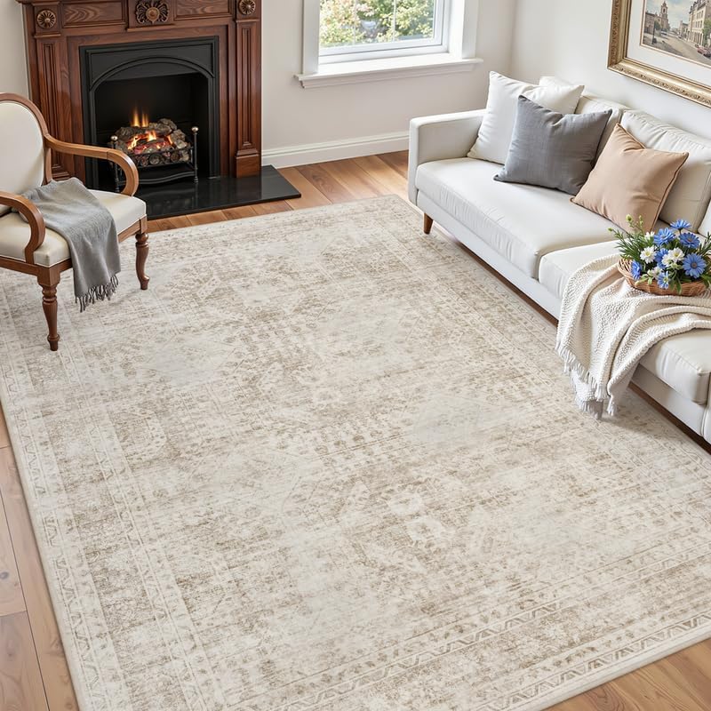 6x9 Area Rugs Living Room: Bedroom Neutral Washable Carpet Brown - Image 3