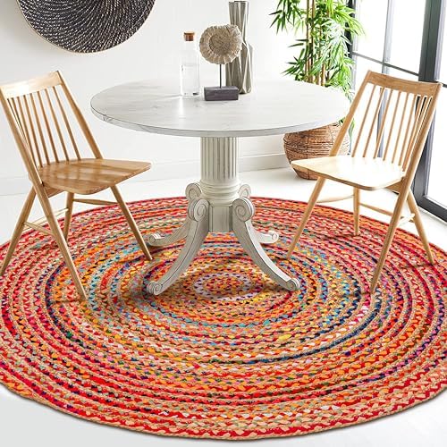 Hausattire Jute Cotton Braided Woven Area Rug 5 Feet Round - Multi Color - Image 5