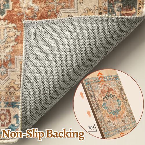 Tangsoo 6x9 Washable Area Rugs for Living Room, Vintage Non Slip Orange Rug - Image 5