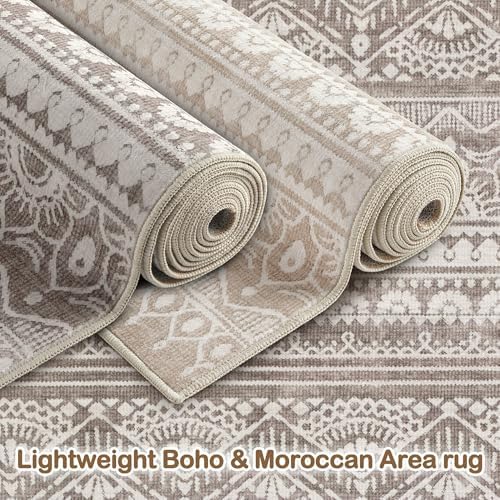 Tortania Area Rug Living Room Rugs - 10x12 Washable Large Soft Neutral Boho Moroccan Bohemian Farmhouse Rug Indoor Floor Carpet for Bedroom Under Dining Table Home Office Decor - Dark Brown - Image 5