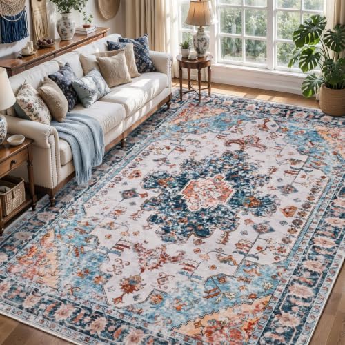 Tangsoo 5x7 Washable Area Rugs for Living Room, Vintage Indoor Non Slip Rug by Tangsoo