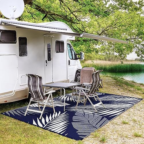 GENIMO Outdoor Rug, Waterproof Plastic Rugs for Patio, 9'x12' Blue White - Image 5