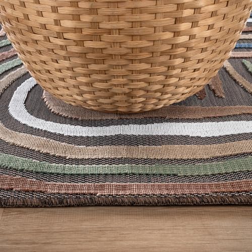 CAMILSON Indoor Outdoor Rug, Brown 5x7 Geometric Arch Striped Area Rugs for Patio and Home Areas, Easy-Cleaning Non-Shedding Living Room, Garden and Deck Washable Outside Carpet (5 x 7) - Image 5