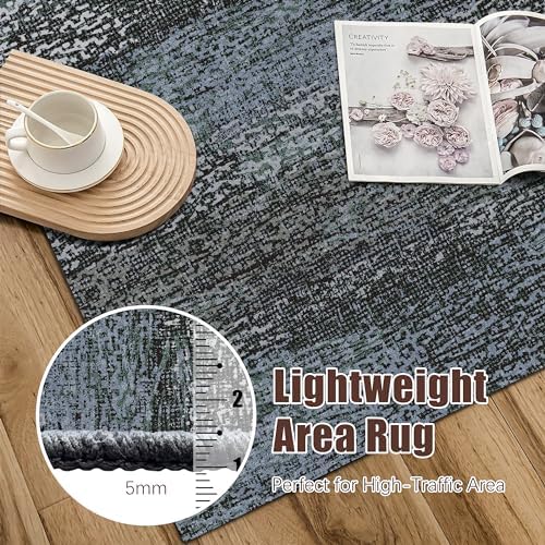 RUGSURE Washable Area Rug - 1/6 Thick - Stain & Water Resistant Non-Slip - Resistant Rug for Living Room, Bedroom, Nursery, Pet & Child Friendly, Vintage Charm Area Rugs (Darkgrey+Bule, 6' x 9') - Image 6
