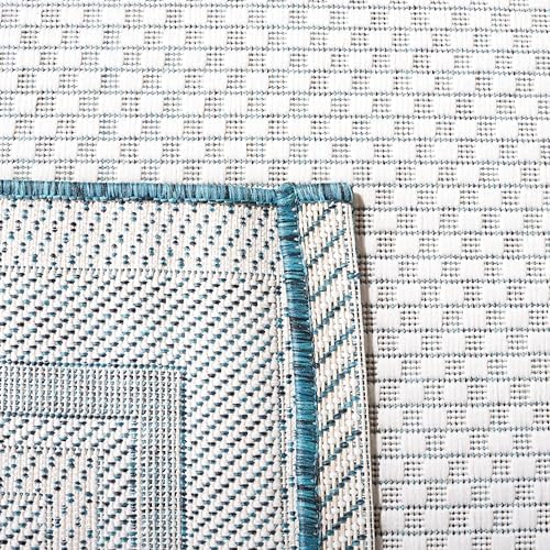 SAFAVIEH Washable Rug Outdoor Courtyard Collection - 10' Square, Ivory & Teal, Non-Shedding & Easy Cleaning, Ideal for Patio, Backyard, Mudroom (CY8475-53512) - Image 4