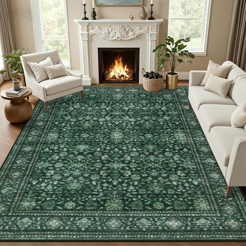 10x14 Area Rugs Living Room: Washable Rug for Bedroom Deep Green by EXPEDIX