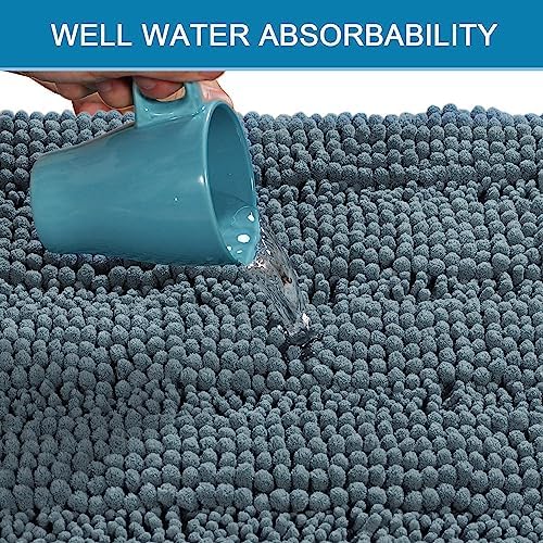 H.VERSAILTEX Bathroom Rugs Bath Rug Set 2 Piece Bathroom Contour Rug Toilet Mat Sets Non Slip Contour Bath Rug Set Ultra Thick Water Absorbent Striped Washable(20" x 32" Plus 20" x 20" U, Stone Blue) - Image 5