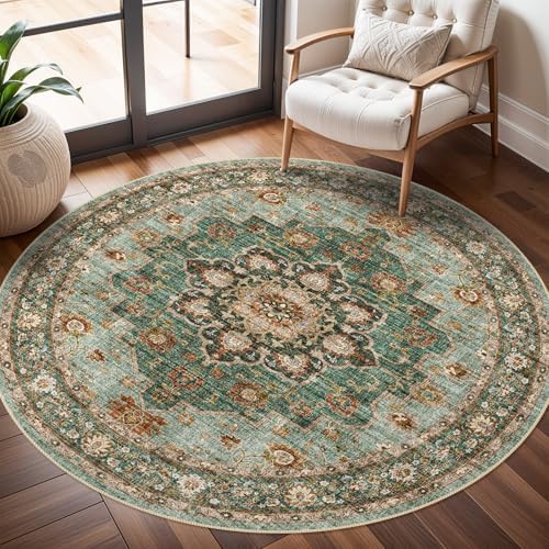 Soft Round Rug 4ft: Washable Circle 4ft Rug with Non Slip Backing Play Room by TOPRUUG