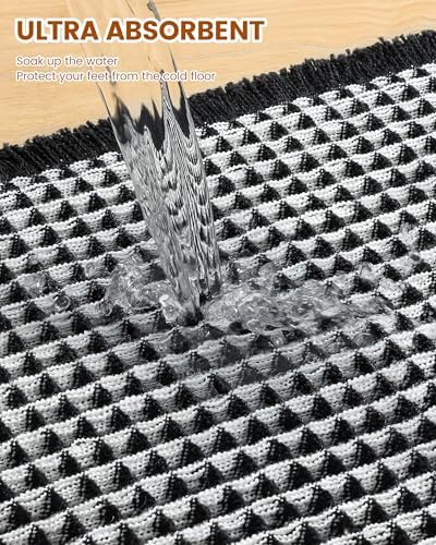 Smiry Waffle Bath Mat 30X18, Soft Absorbent Bathroom Rugs, Black & Cream - Image 4