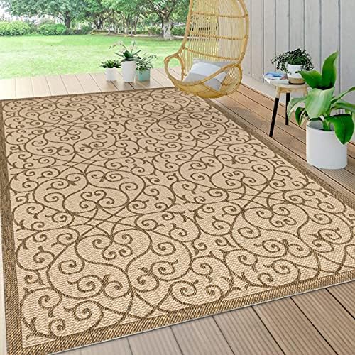 JONATHAN Y Vintage Filigree Indoor Outdoor Area Rug 3X5 Beige/Brown, Madrid Textured Weave for Backyard, Patio, Porch, Easy-Cleaning, High Traffic, Pet-Friendly, Non-Shedding (SMB107B-3) - Image 3