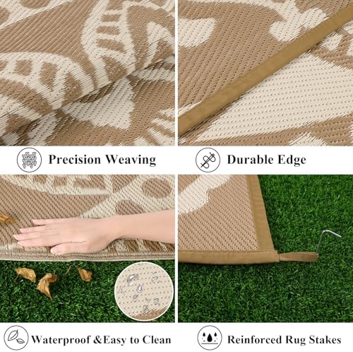 Bsmathom Waterproof Outdoor Rug 6'x9' Reversible Boho Plastic Straw Patio Deck Camping Rugs, Indoor Outdoor Portable RV Mat Clearance Carpet for Outside, Porch, Balcony, Backyard, Beach, Pool,Brown - Image 4