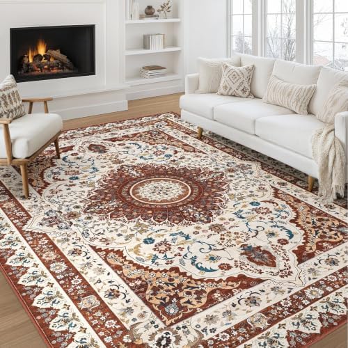 10x12 Area Rugs for Living Room: Washable Vintage Red Rug - Image 2
