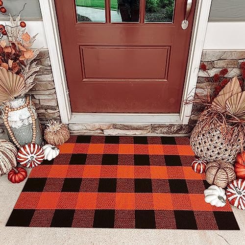 Fall Door Mat Orange and Black Plaid Rug Autumn Halloween Thanksgiving Rug - Image 6
