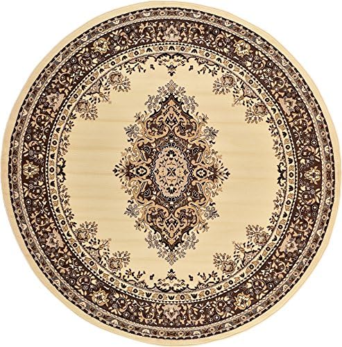 Unique Loom Reza Collection Traditional Persian Style Area Rug, 8' 0" x 8' 0", Ivory/Brown by UniqueLoom