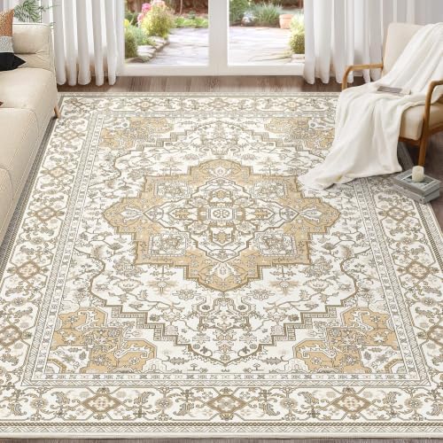 EIEIHOUSE Washable 9x12 Area Rugs for Living Room Cream/Apricot by EIEIHOUSE