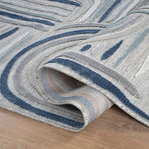 CAMILSON Indoor Outdoor Rug, Blue 5x7 Geometric Arch Striped Area Rugs for Patio and Home Areas, Easy-Cleaning Non-Shedding Living Room, Garden and Deck Washable Outside Carpet (5 x 7) - Image 3
